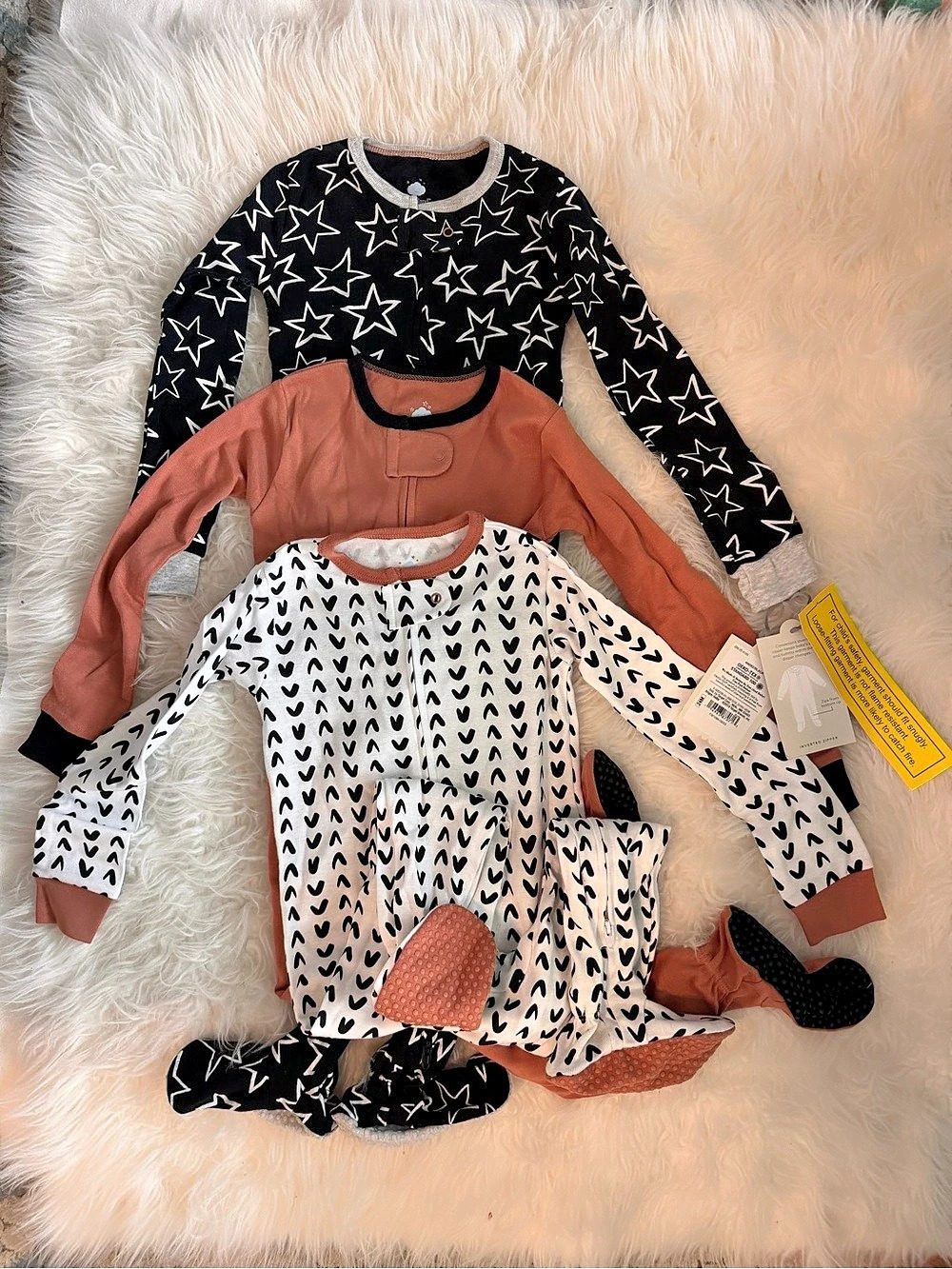 Cloud Island 3-Pack Sleep N' Play Footie Pajamas Black & White 24M